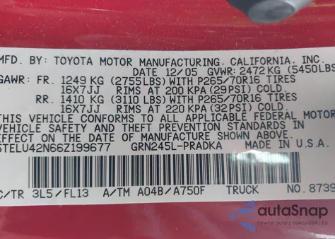 2006 Toyota Tacoma Base V6 from USA, damaged, VIN 5TELU42N66Z199677